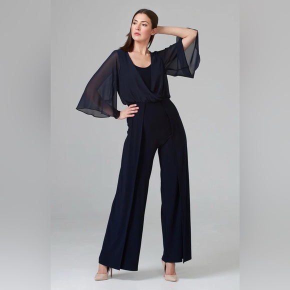 Joseph Ribkoff Pants - Joseph Ribkoff Navy Sheer Sleeve Jumpsuit